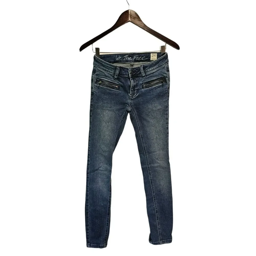 🔥 WE THE FREE Free People Skinny‎ Jeans Zippered Leg Size 24